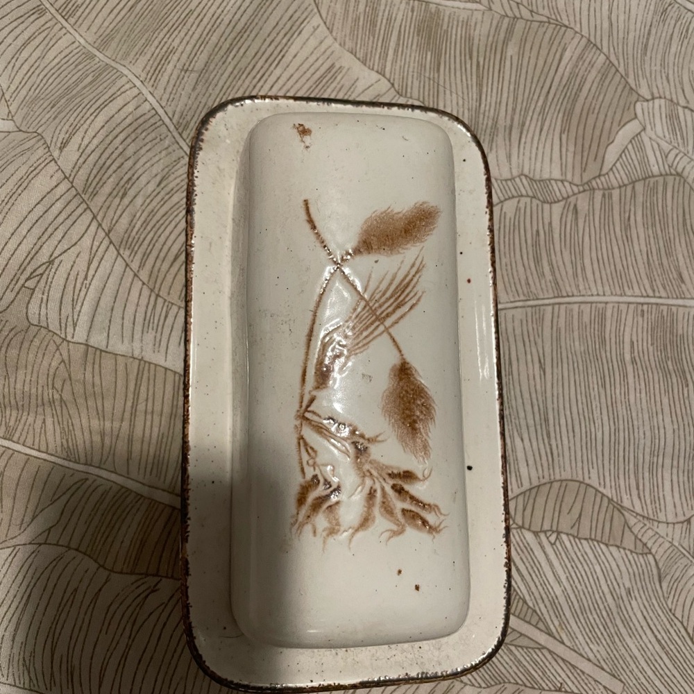 Vintage Ceramic Butter Dish with Wheat Design